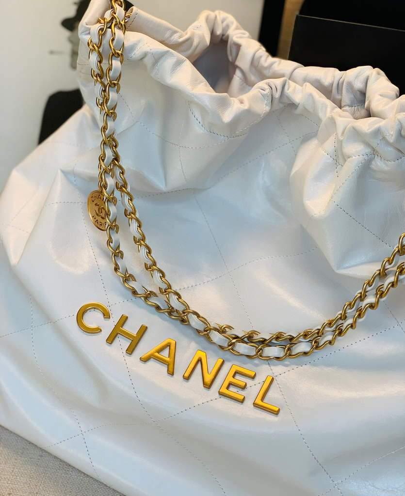 Chanel A68200 Large Chain Shopping Bag White Gold