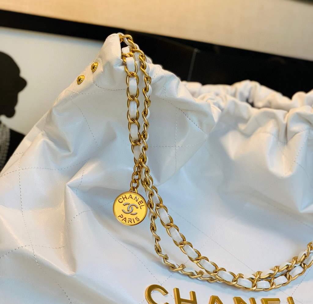 Chanel A68200 Large Chain Shopping Bag White Gold