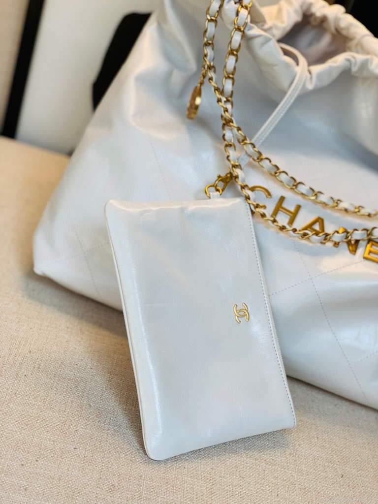 Chanel A68200 Large Chain Shopping Bag White Gold