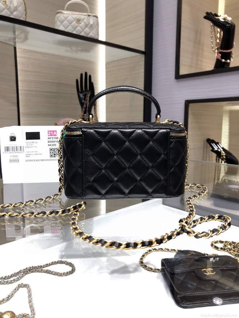 Chanel AP2199 Vanity With Chain Lambskin Gold Tone Black