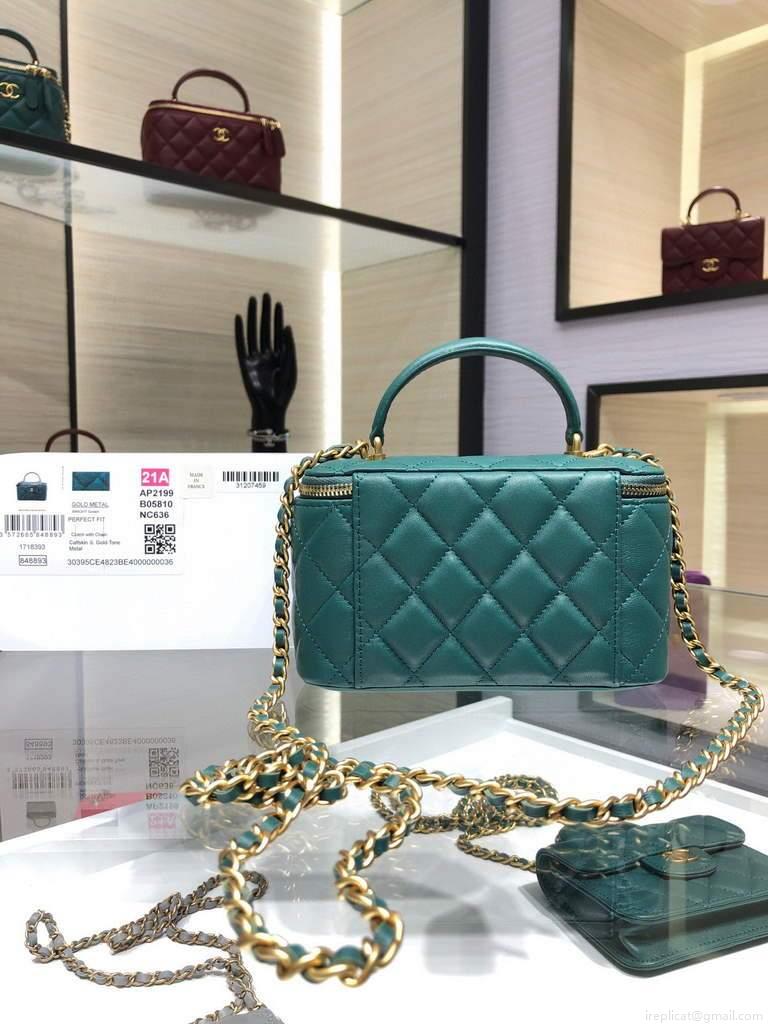 Chanel AP2199 Vanity With Chain Lambskin Gold Tone Green