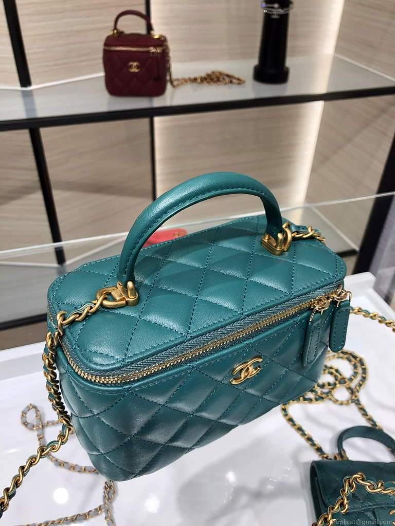 Chanel AP2199 Vanity With Chain Lambskin Gold Tone Green