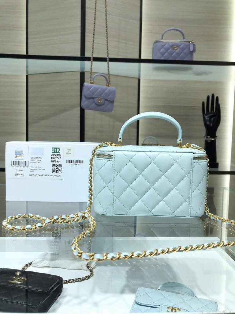 Chanel AP2199 Vanity With Chain Lambskin Gold Tone Light Blue