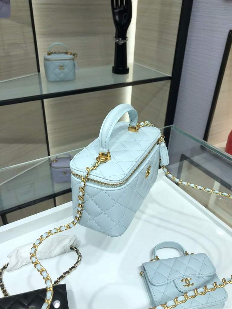 Chanel AP2199 Vanity With Chain Lambskin Gold Tone Light Blue