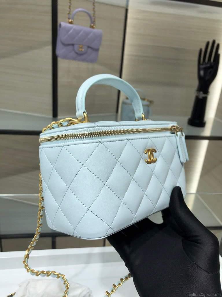 Chanel AP2199 Vanity With Chain Lambskin Gold Tone Light Blue