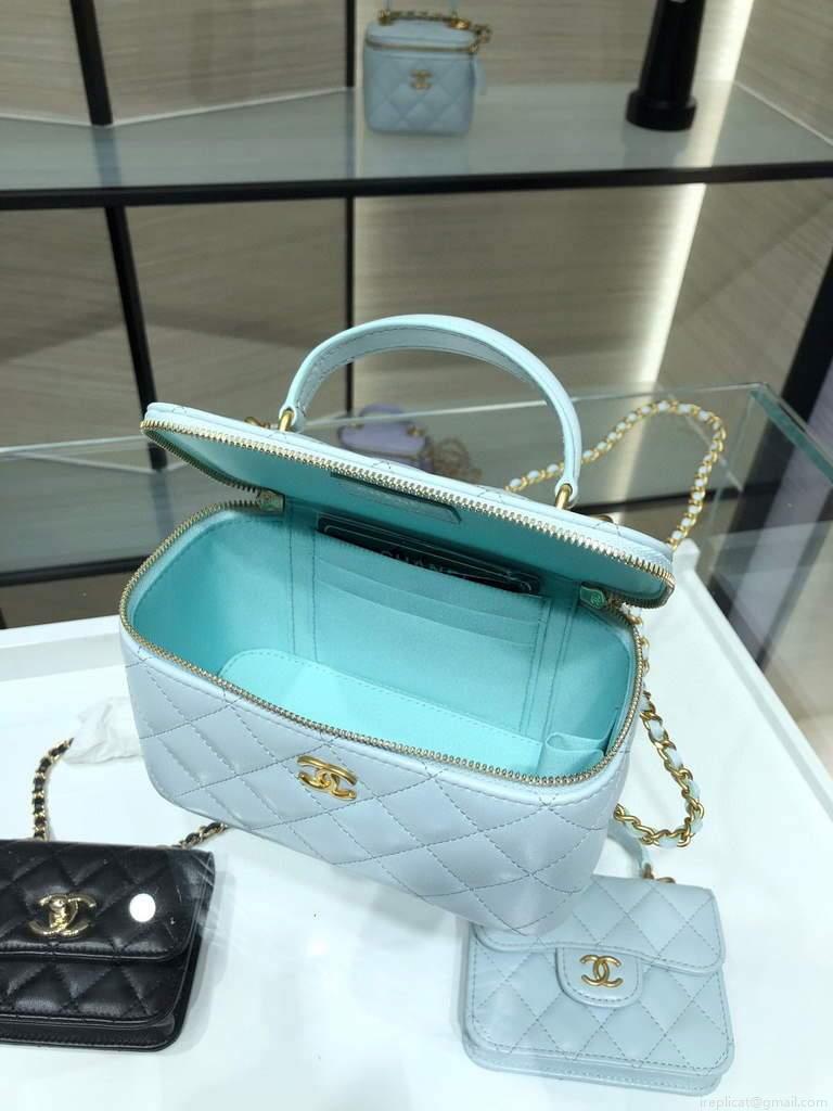 Chanel AP2199 Vanity With Chain Lambskin Gold Tone Light Blue