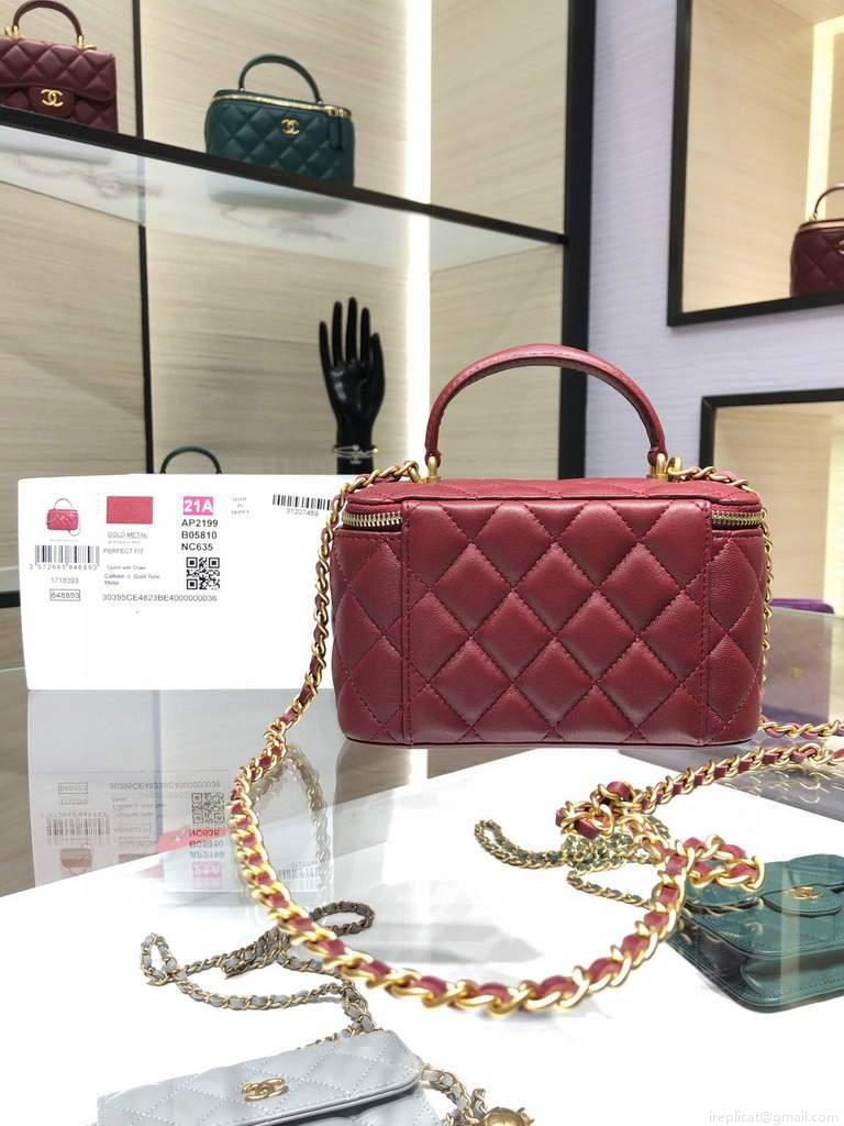 Chanel AP2199 Vanity With Chain Lambskin Gold Tone Red