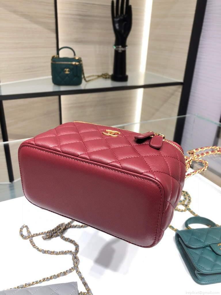 Chanel AP2199 Vanity With Chain Lambskin Gold Tone Red