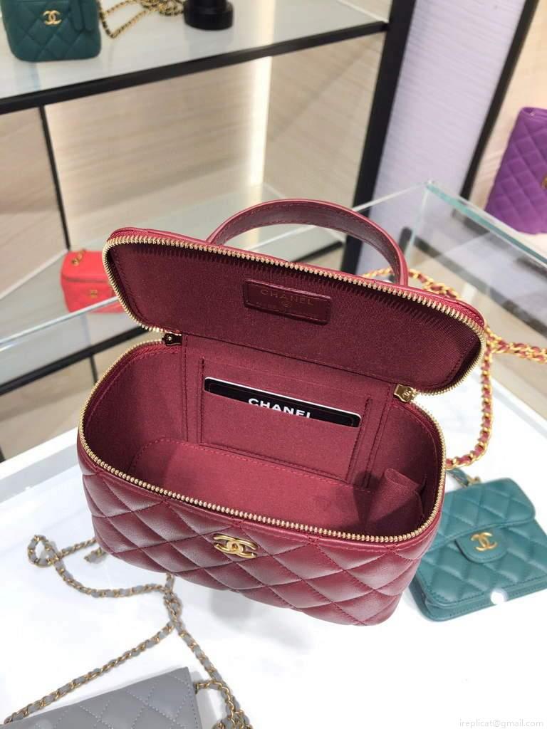 Chanel AP2199 Vanity With Chain Lambskin Gold Tone Red