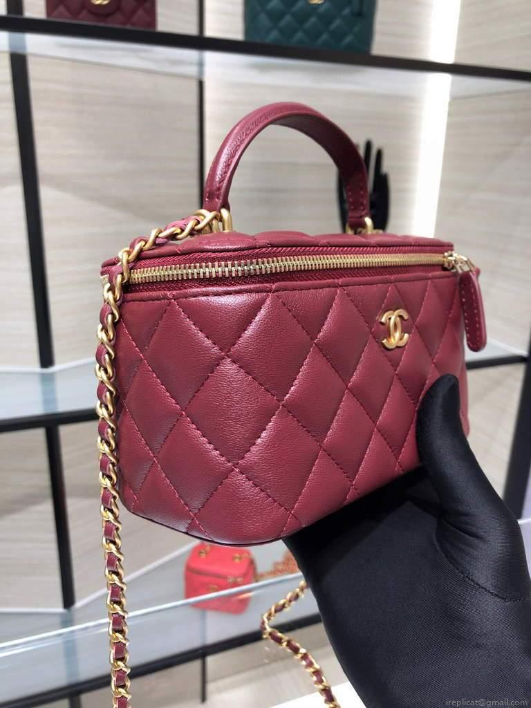 Chanel AP2199 Vanity With Chain Lambskin Gold Tone Red