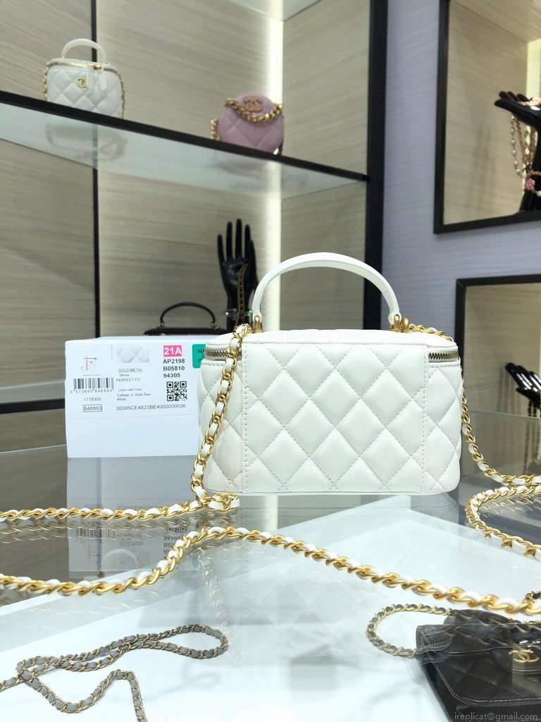 Chanel AP2199 Vanity With Chain Lambskin Gold Tone White