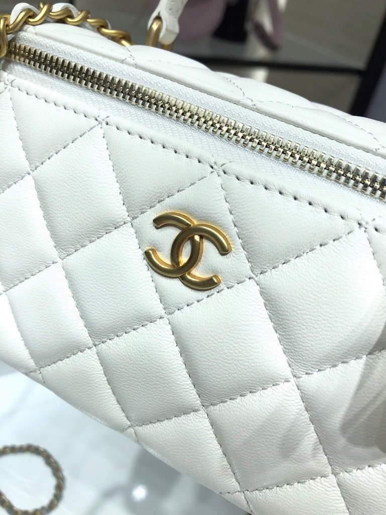 Chanel AP2199 Vanity With Chain Lambskin Gold Tone White