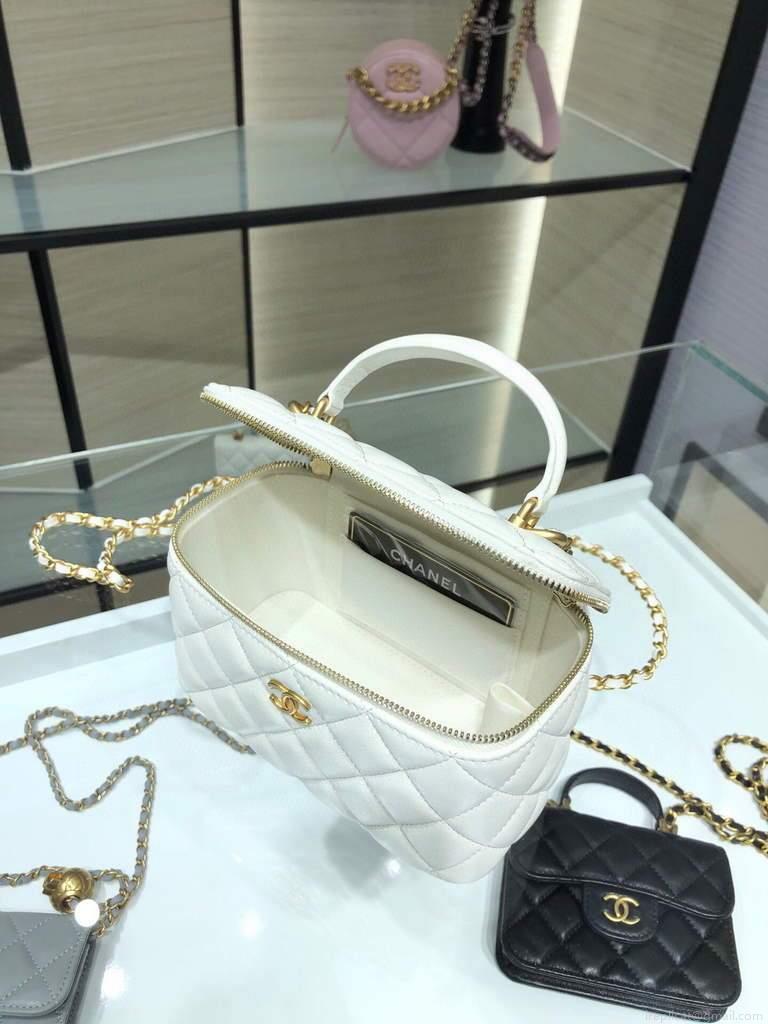 Chanel AP2199 Vanity With Chain Lambskin Gold Tone White