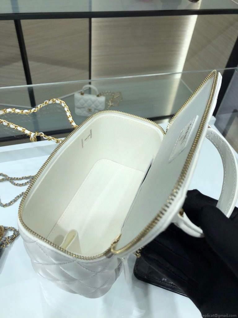 Chanel AP2199 Vanity With Chain Lambskin Gold Tone White