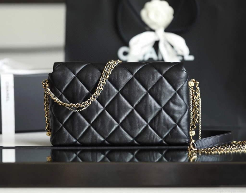 Chanel AS2563 Flap Bag Lambskin Gold Metal Black