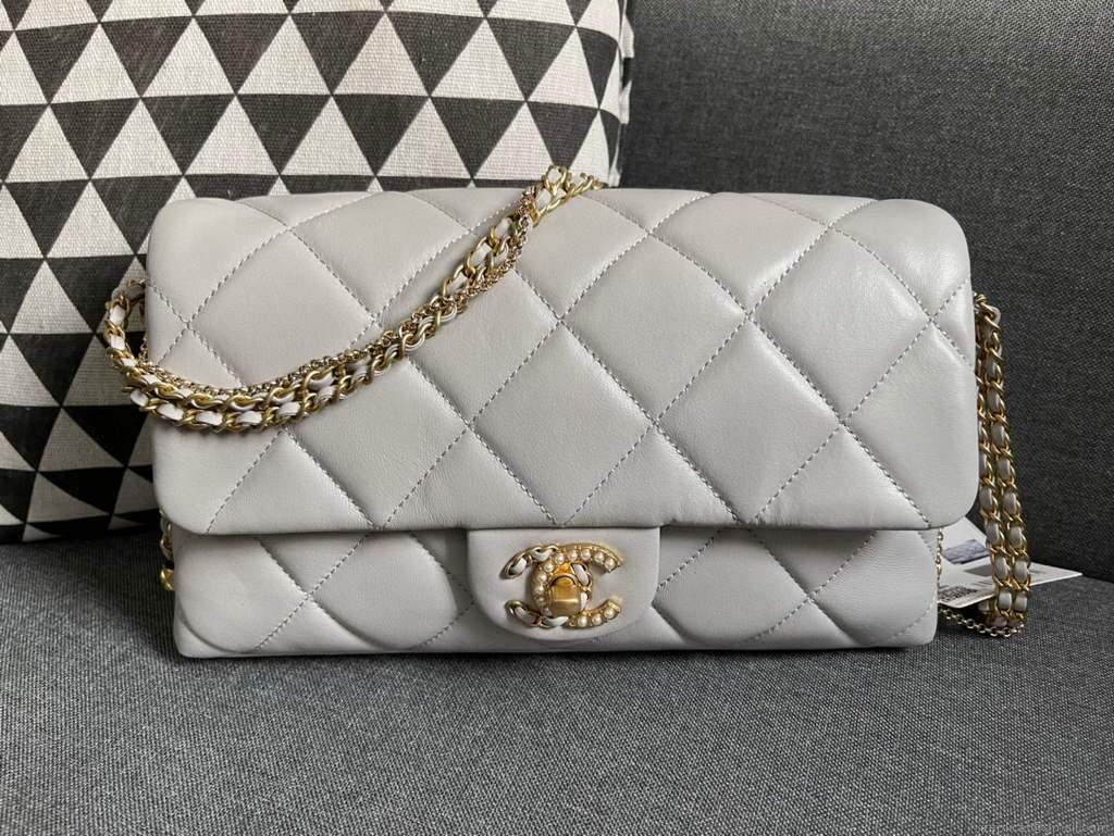 Chanel AS2563 Flap Bag Lambskin Gold Metal Gray