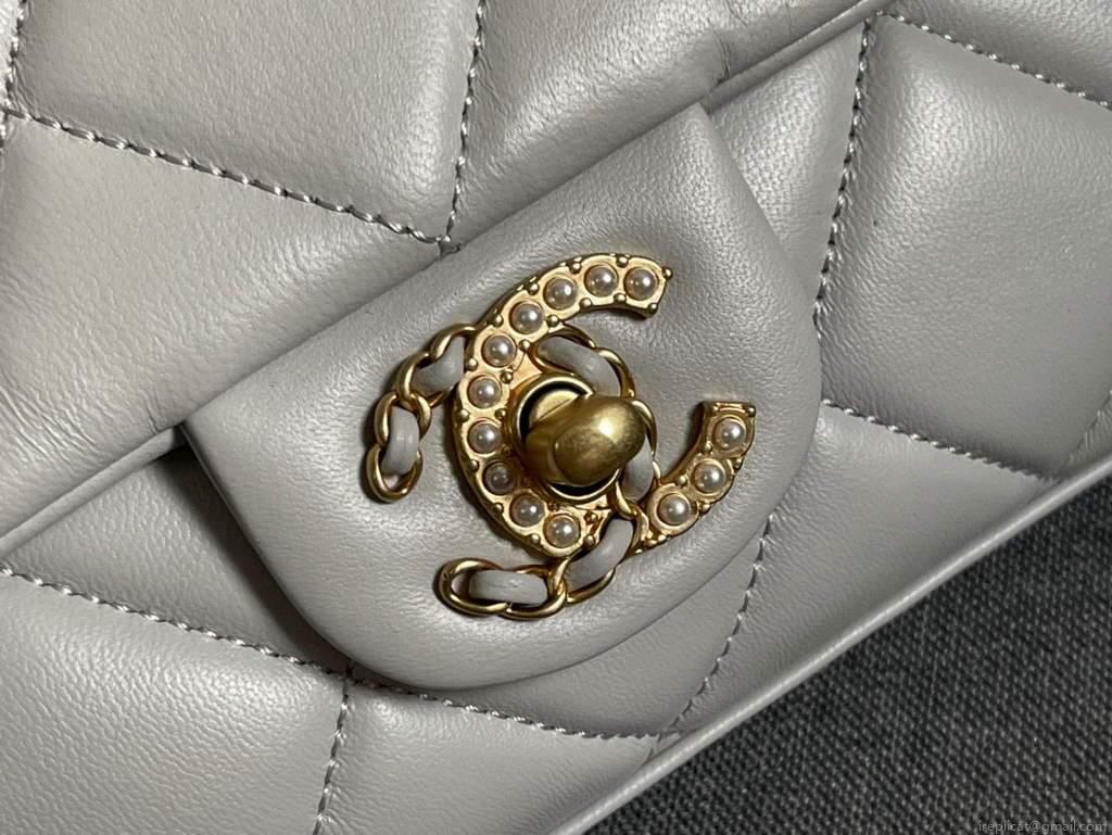 Chanel AS2563 Flap Bag Lambskin Gold Metal Gray