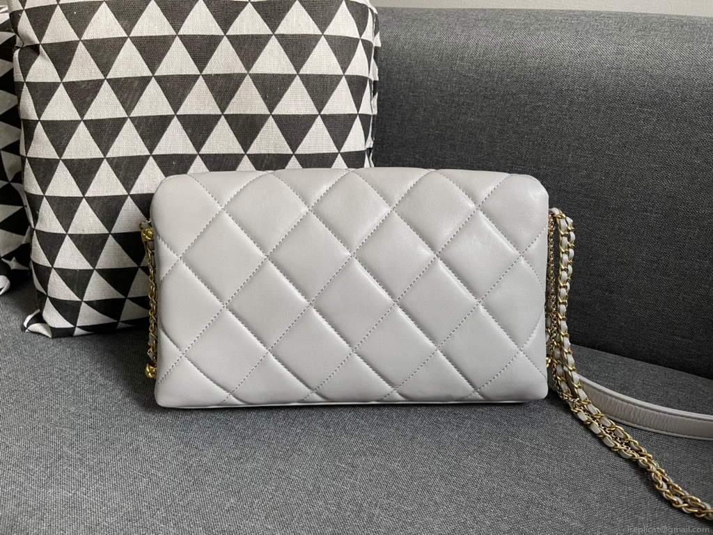 Chanel AS2563 Flap Bag Lambskin Gold Metal Gray