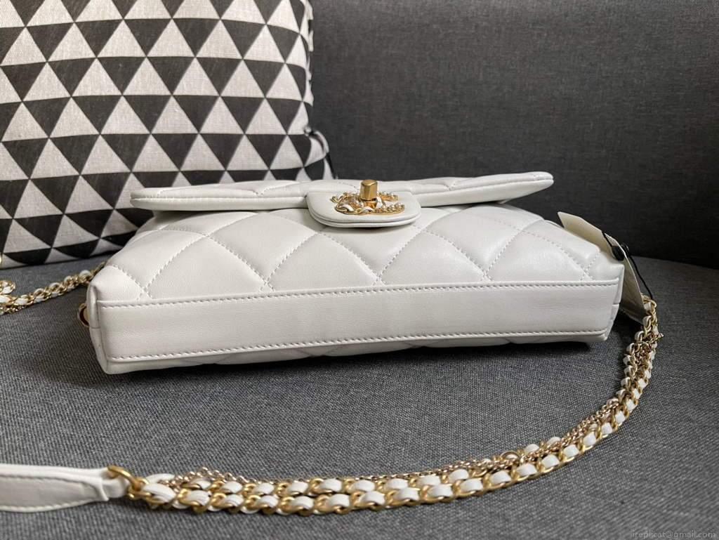 Chanel AS2563 Flap Bag Lambskin Gold Metal White