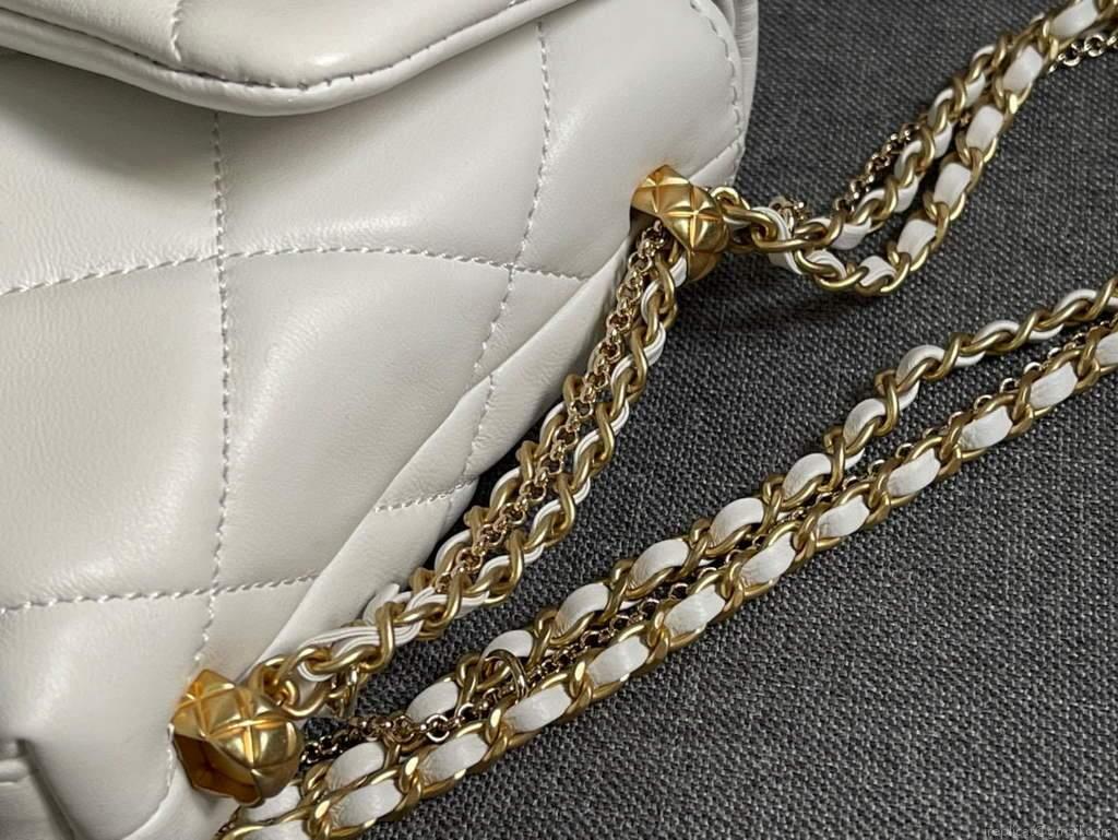 Chanel AS2563 Flap Bag Lambskin Gold Metal White