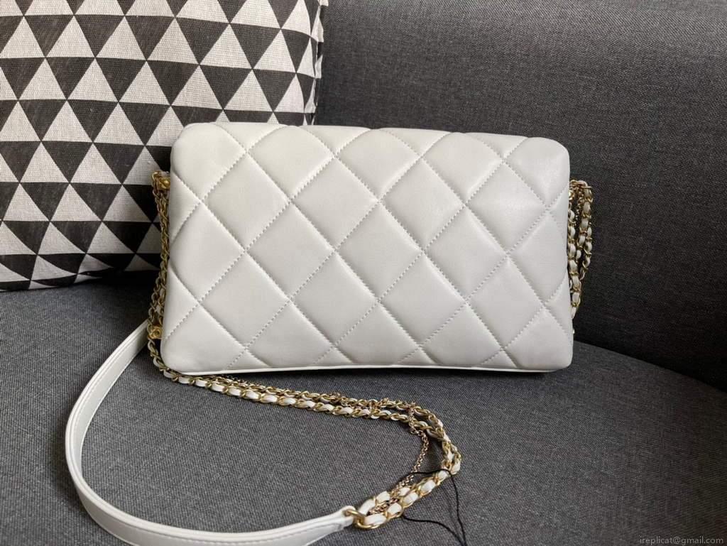 Chanel AS2563 Flap Bag Lambskin Gold Metal White