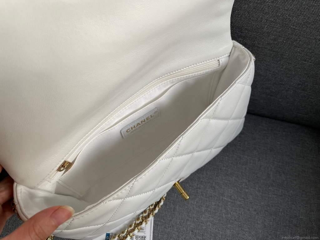 Chanel AS2563 Flap Bag Lambskin Gold Metal White
