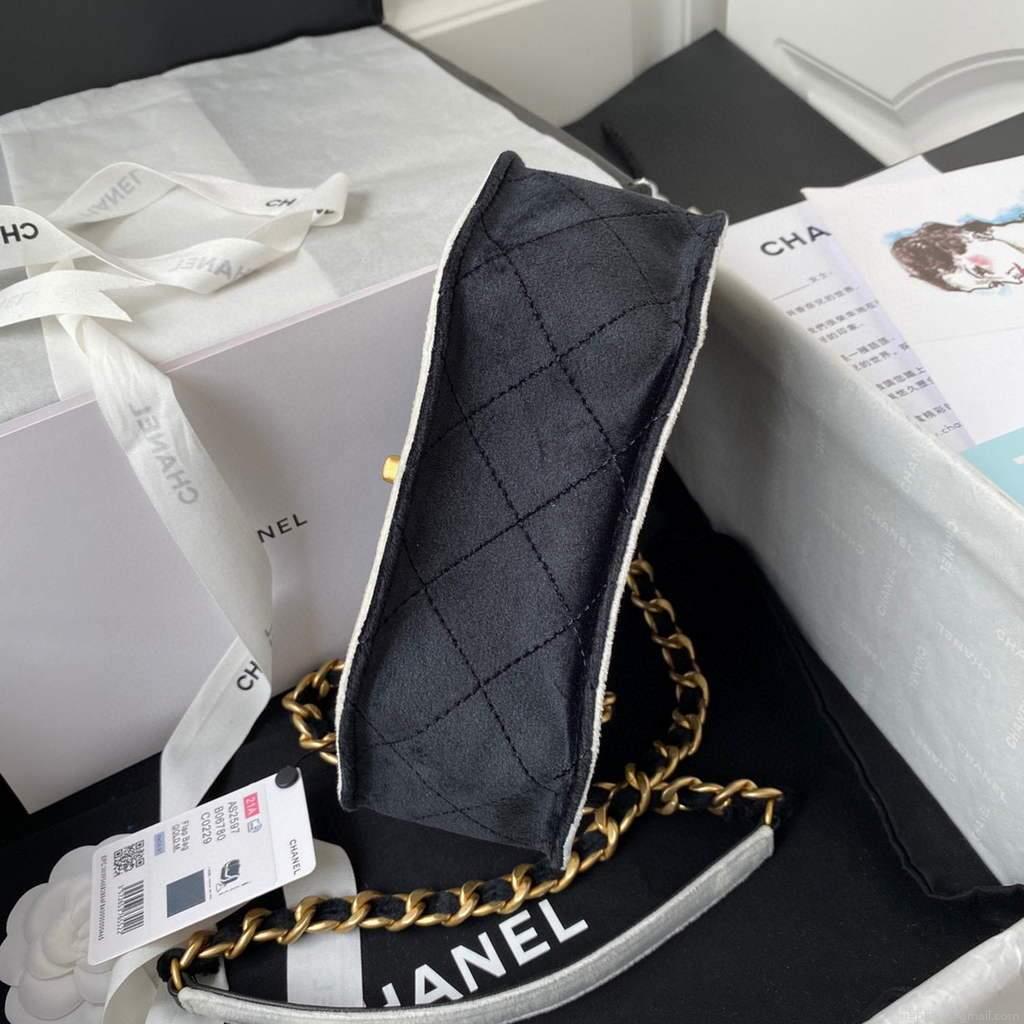 Chanel AS2597 Mini Flap Bag Velvet & Gold Tone Metal Black & White