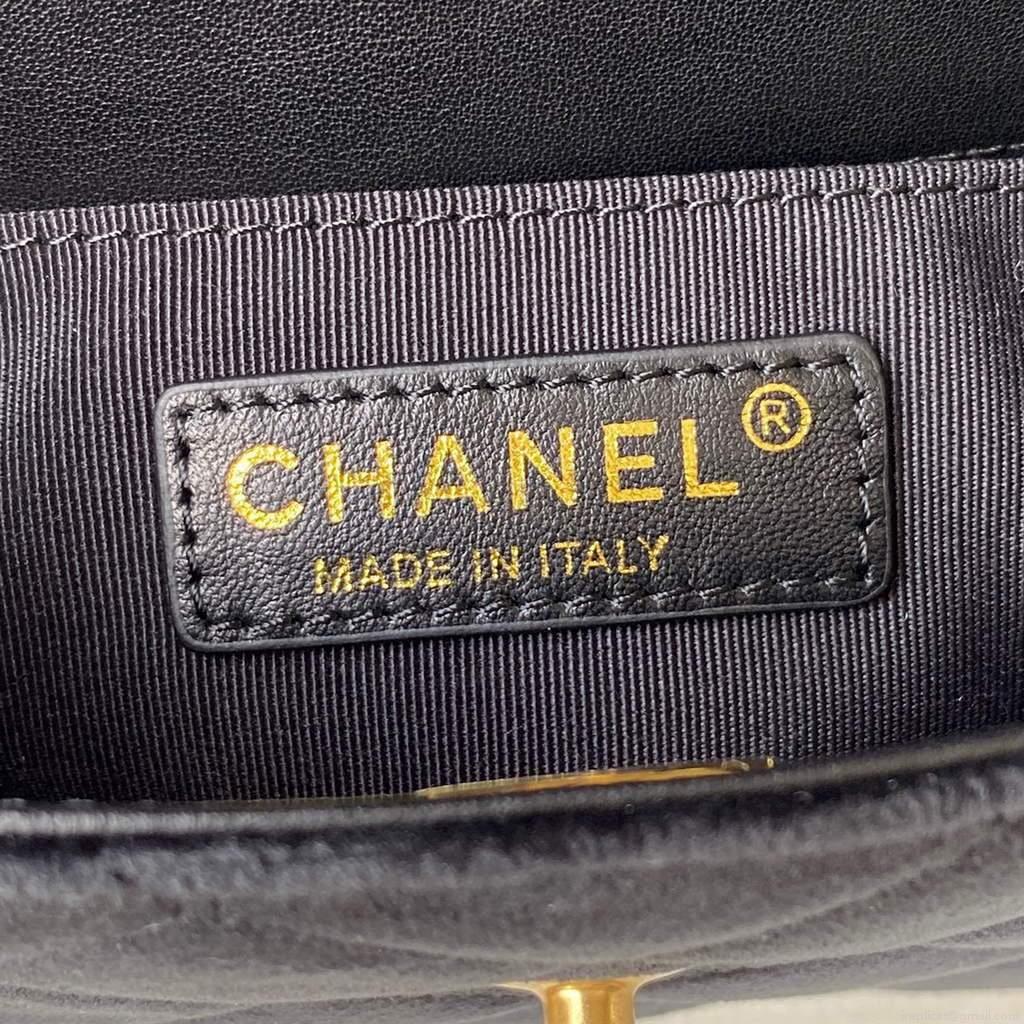 Chanel AS2597 Mini Flap Bag Velvet & Gold Tone Metal Black & White