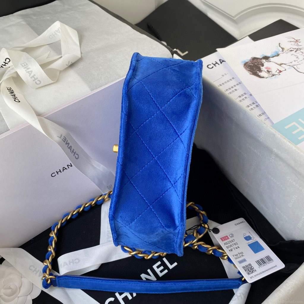 Chanel AS2597 Mini Flap Bag Velvet & Gold Tone Metal Blue