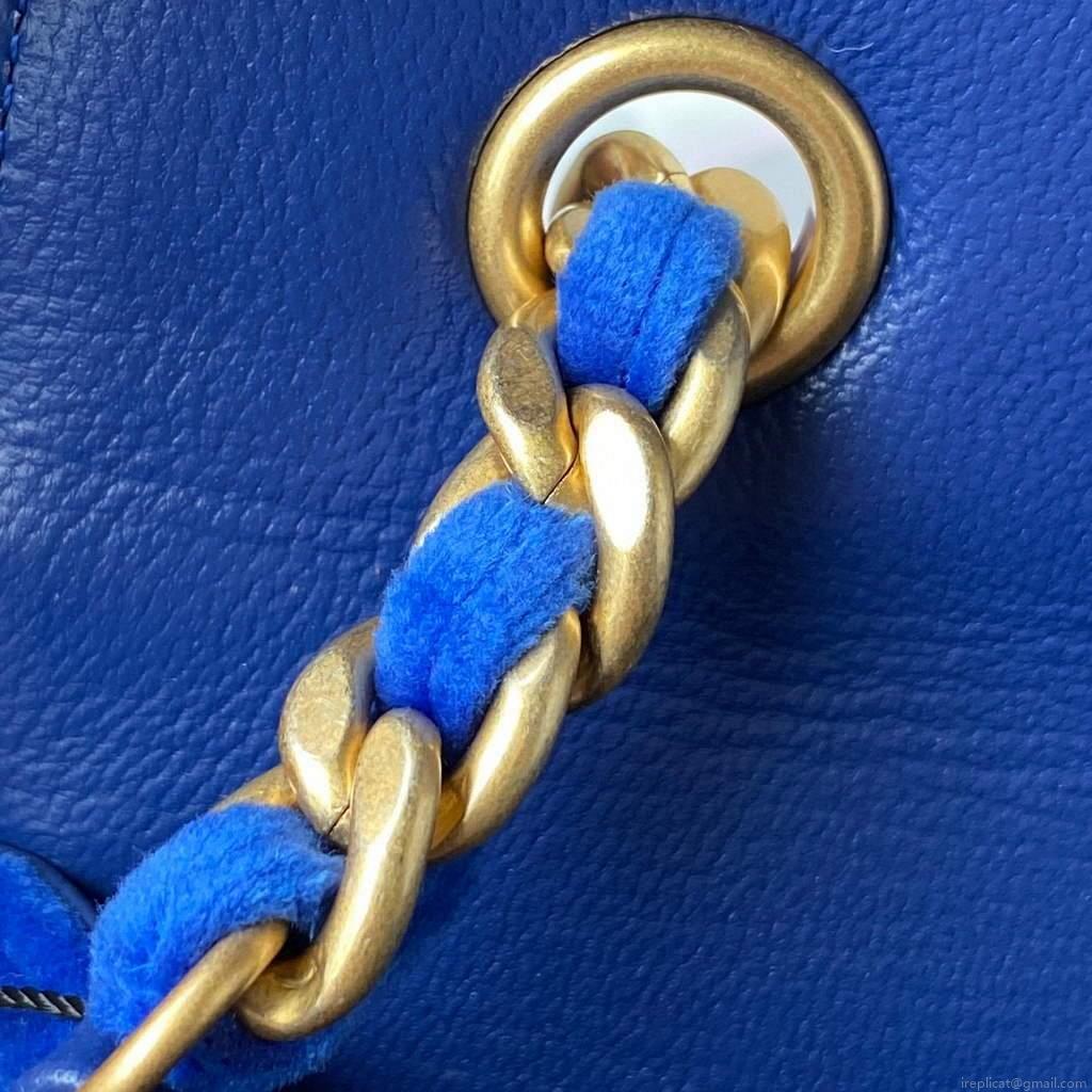 Chanel AS2597 Mini Flap Bag Velvet & Gold Tone Metal Blue