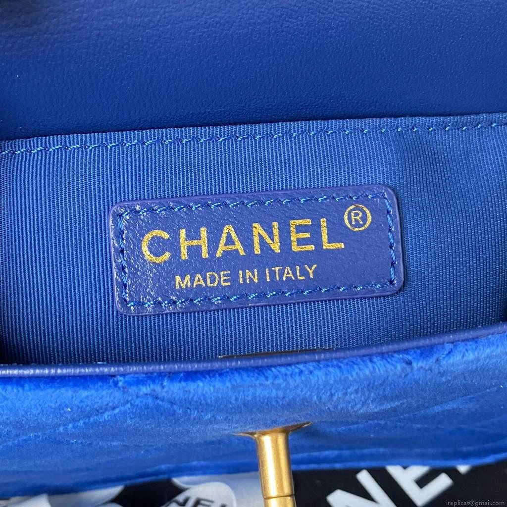 Chanel AS2597 Mini Flap Bag Velvet & Gold Tone Metal Blue