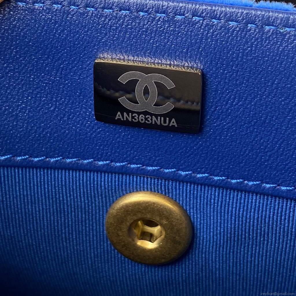 Chanel AS2597 Mini Flap Bag Velvet & Gold Tone Metal Blue