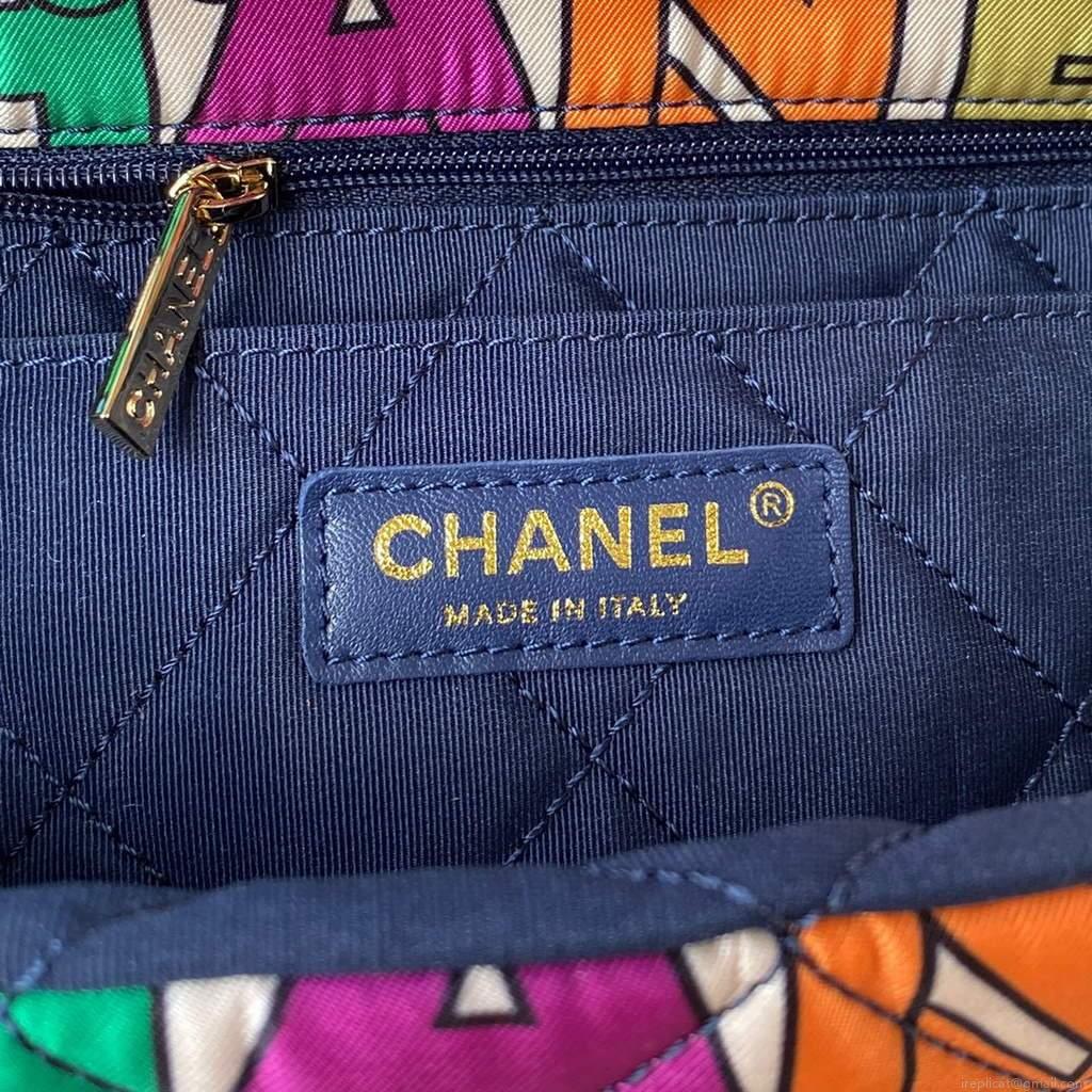Chanel AS2897 Flap Bag Printed Fabric Gold Tone Metal Multicolor
