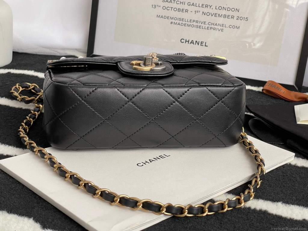Chanel AS2979 Small Flap Bag Lambskin Glass Pearls Black