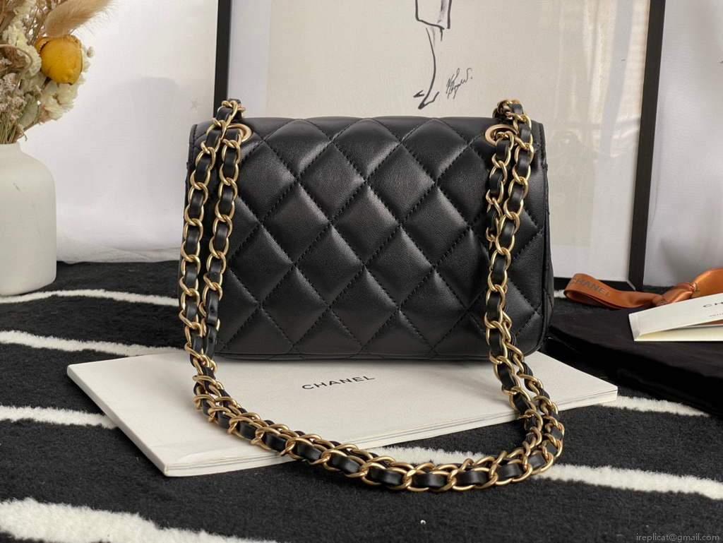 Chanel AS2979 Small Flap Bag Lambskin Glass Pearls Black
