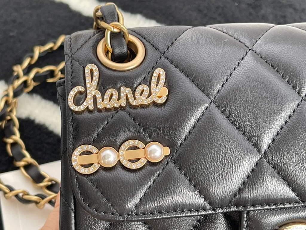 Chanel AS2979 Small Flap Bag Lambskin Glass Pearls Black