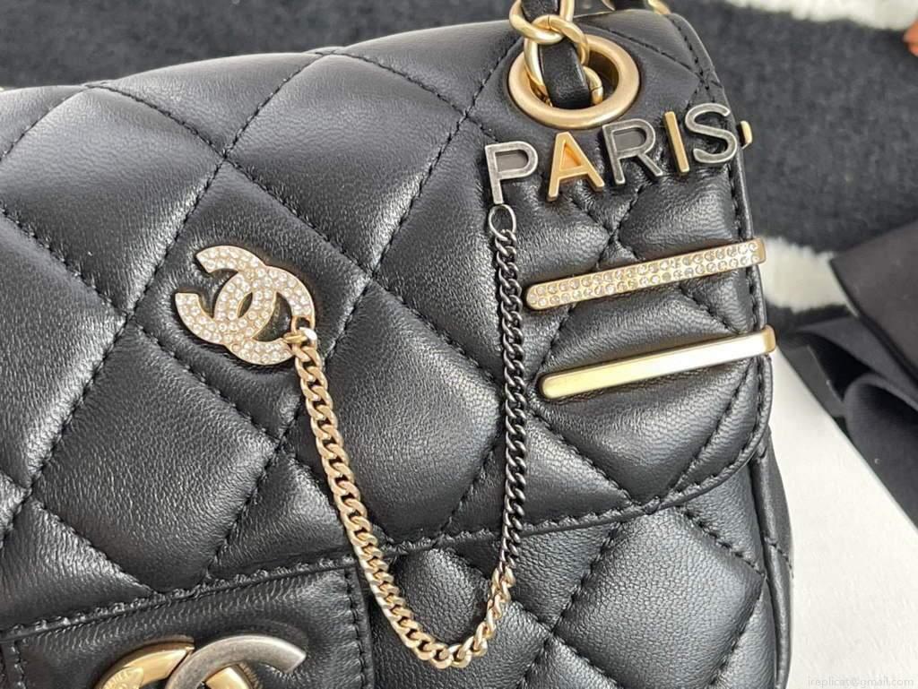 Chanel AS2979 Small Flap Bag Lambskin Glass Pearls Black