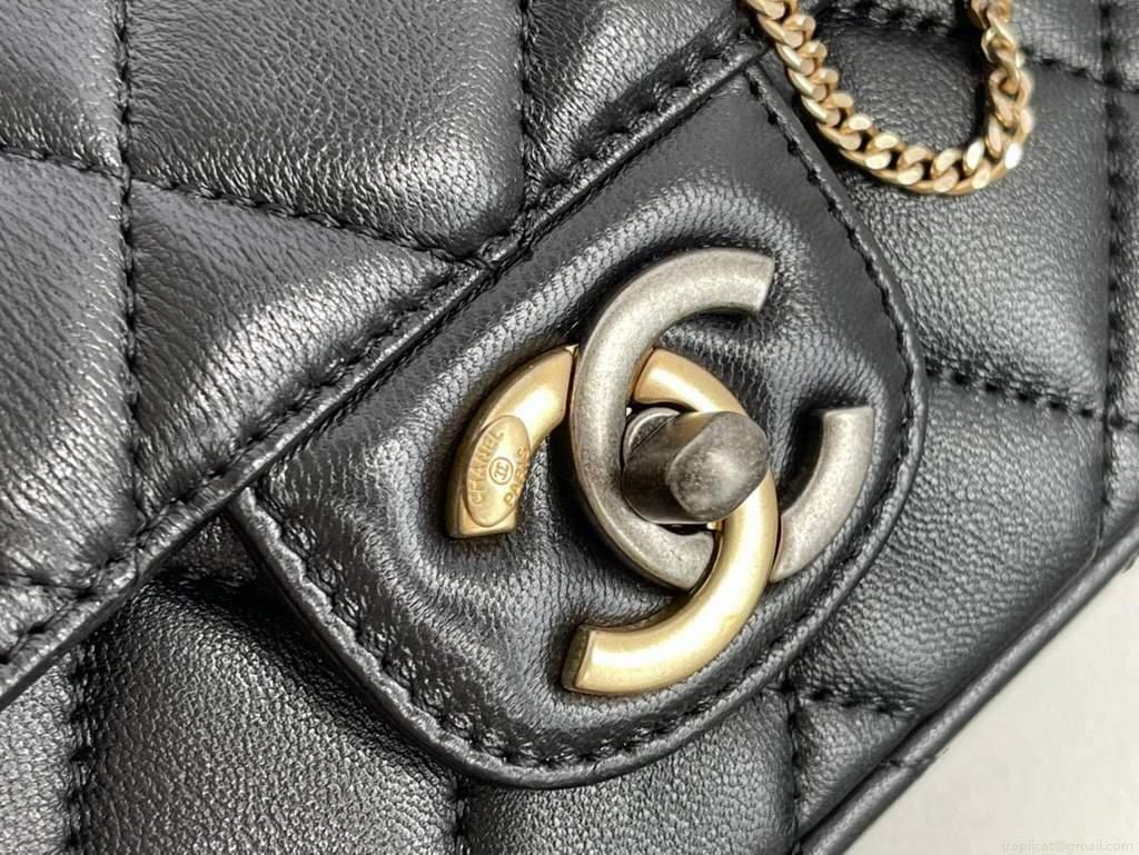 Chanel AS2979 Small Flap Bag Lambskin Glass Pearls Black
