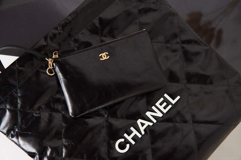 Chanel Shopping Bag Tote AS3261 Black with White