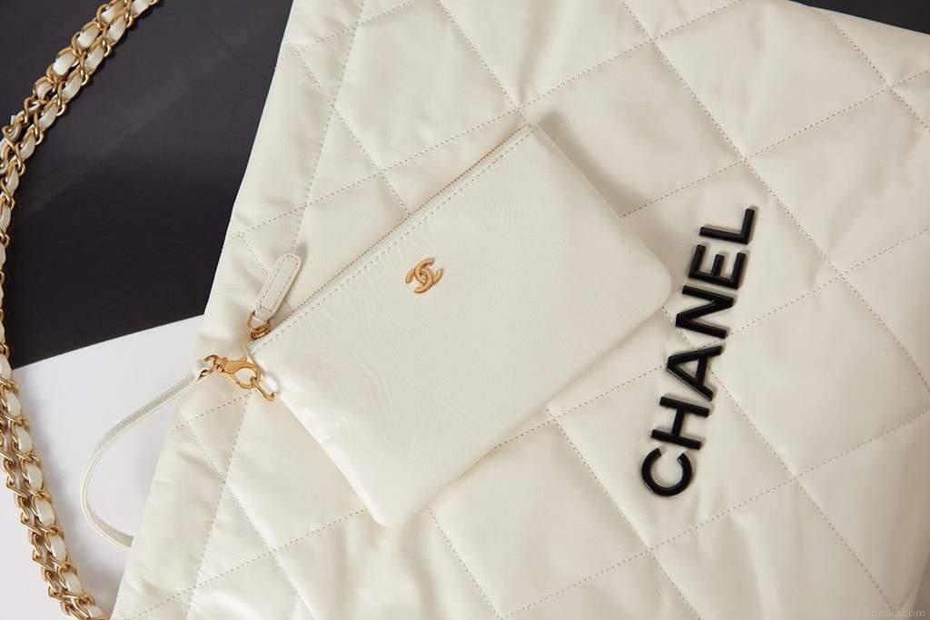 Chanel Shopping Bag Tote AS3261 White with black