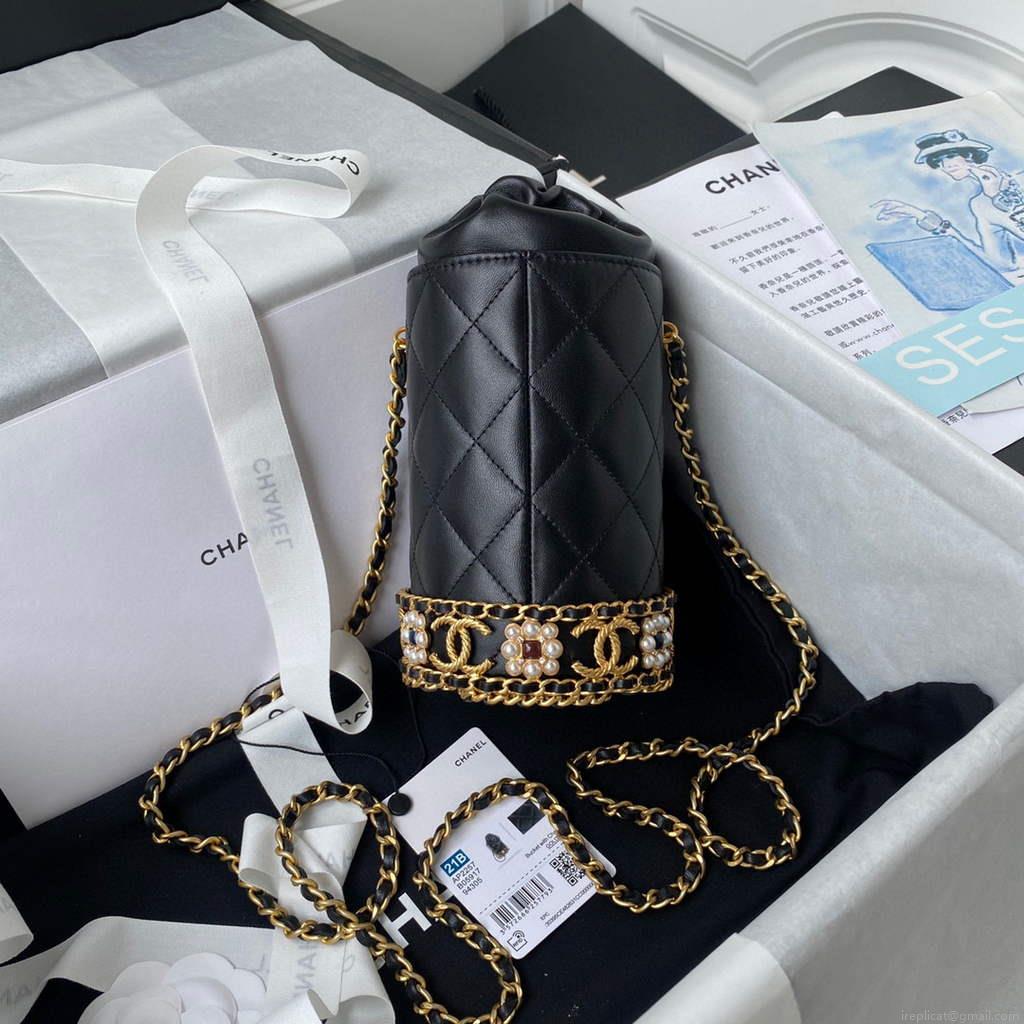 Chanel Bucket With Chain bag AS2257 Black