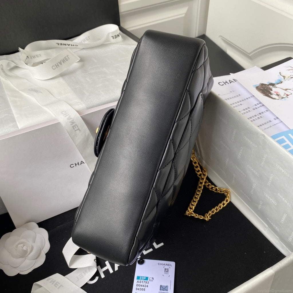 Chanel Flap Bag Lampskin Diamond AS1793 Black