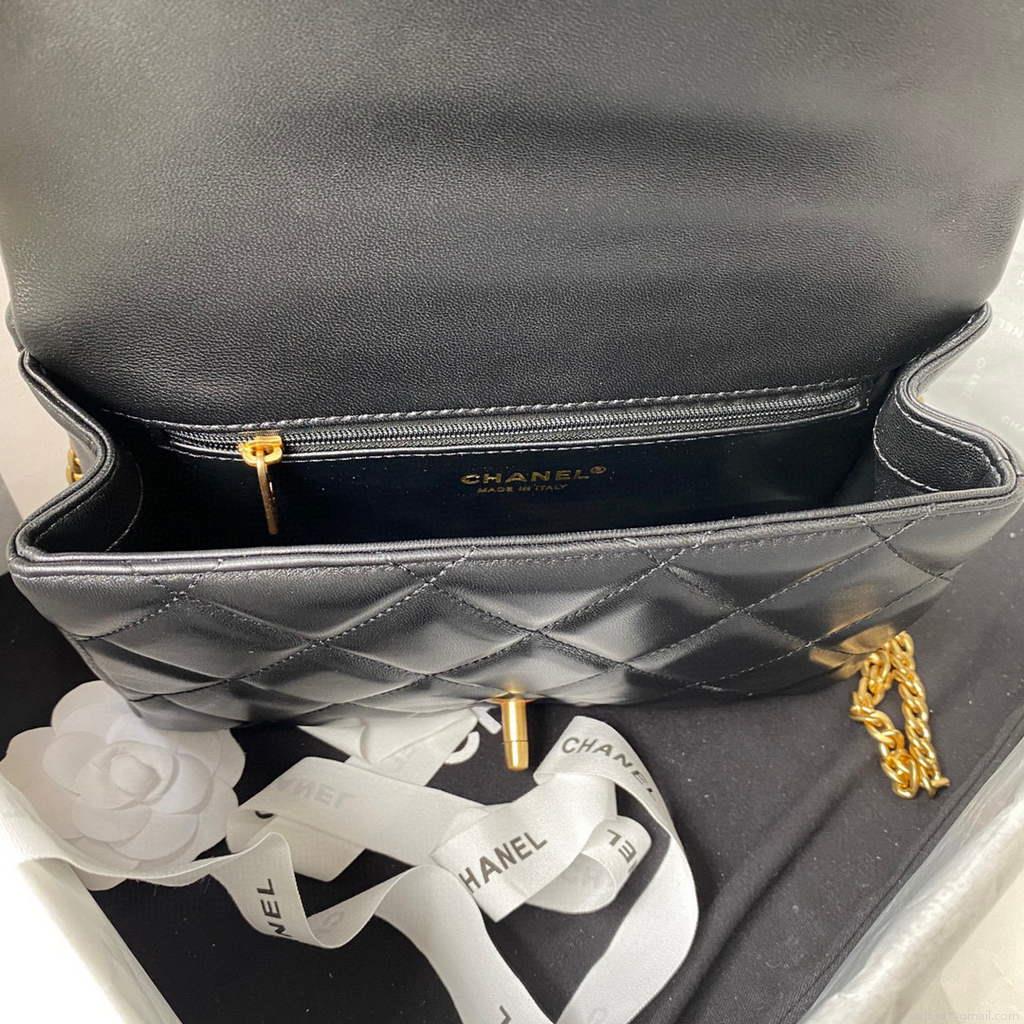 Chanel Flap Bag Lampskin Diamond AS1793 Black