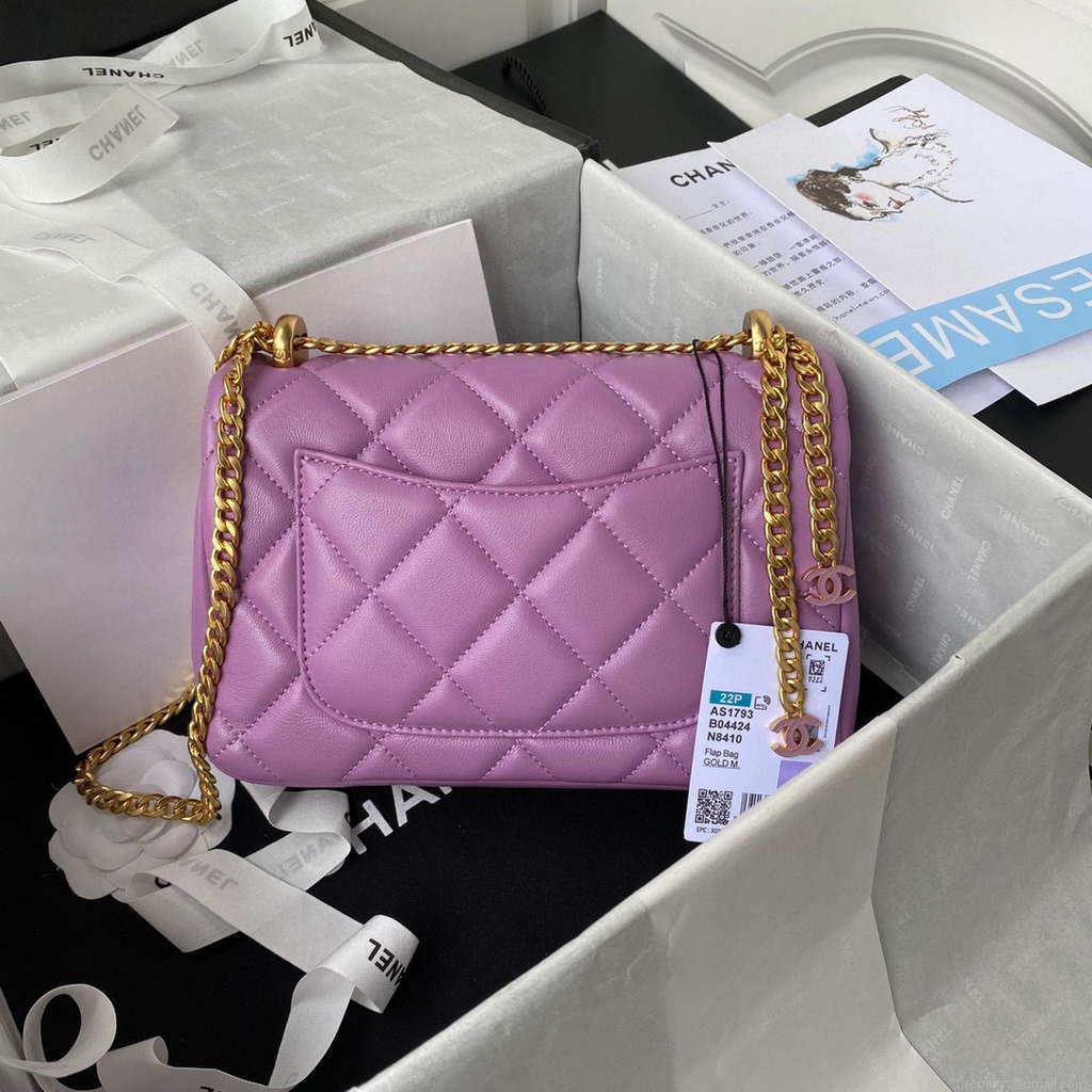 Chanel Flap Bag Lampskin Diamond AS1793 Purple
