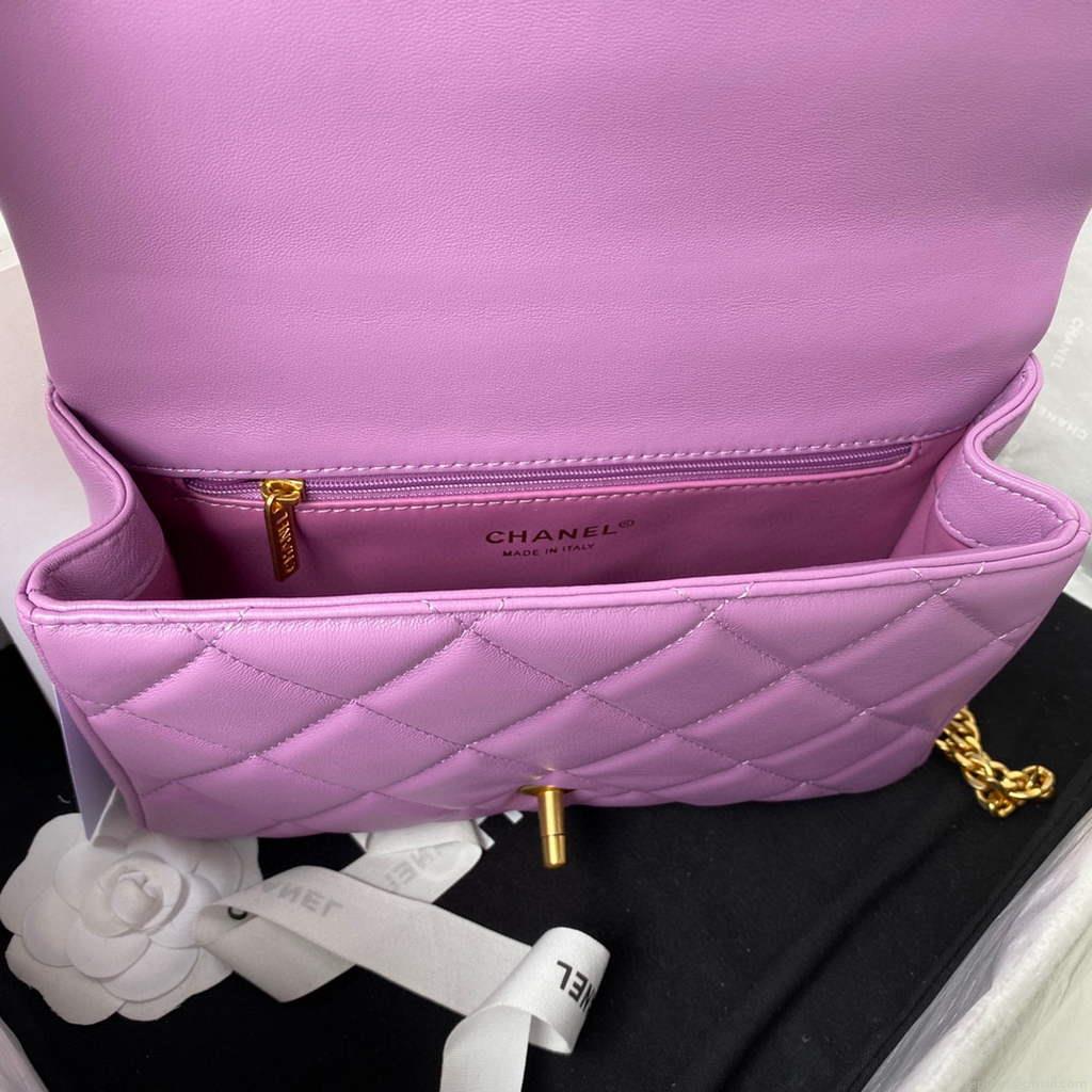 Chanel Flap Bag Lampskin Diamond AS1793 Purple