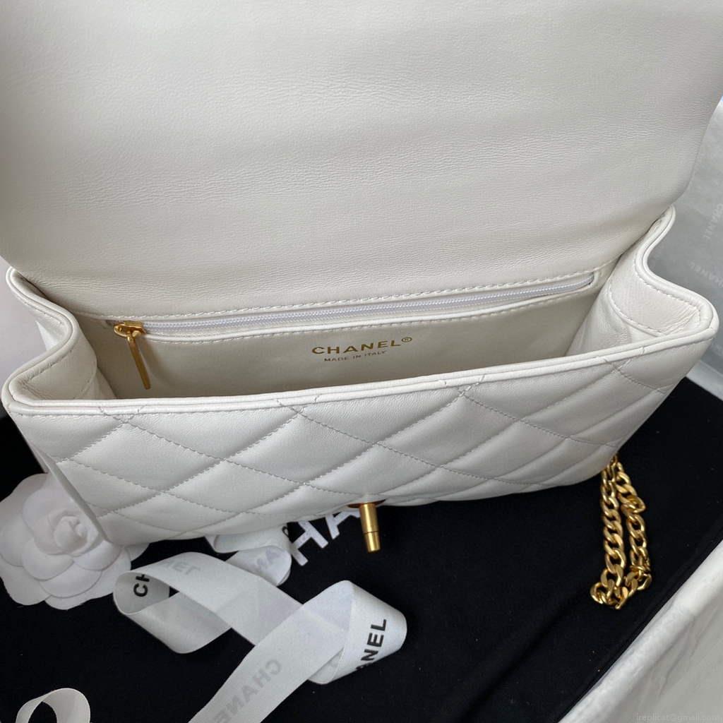 Chanel Flap Bag Lampskin Diamond AS1793 White