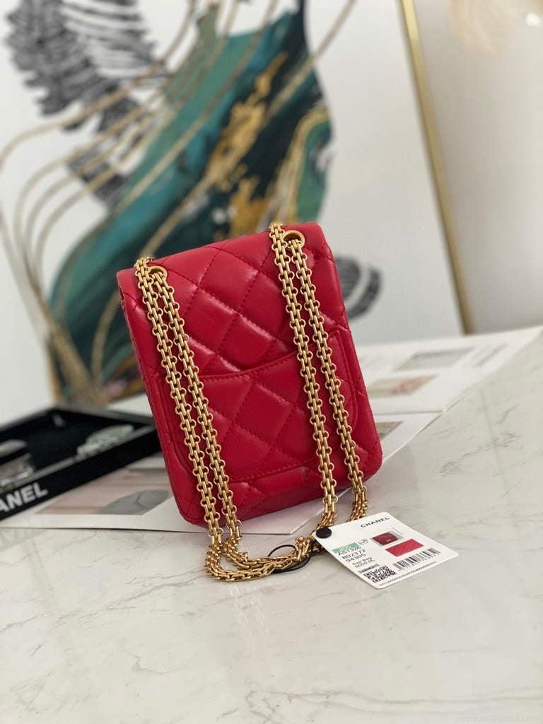 Chanel Flap Phone Shoulder bag Lampskin Red AS1326 Red