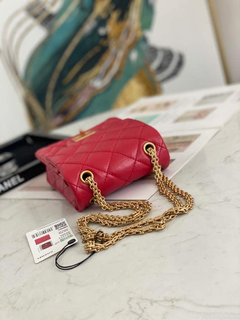 Chanel Flap Phone Shoulder bag Lampskin Red AS1326 Red