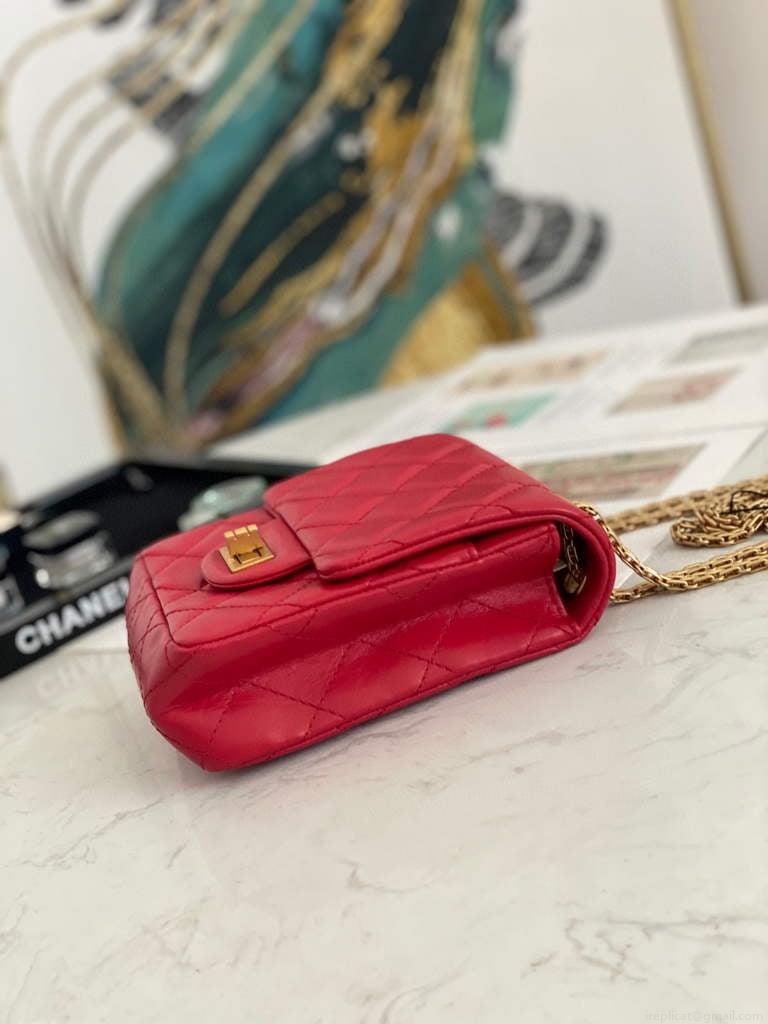 Chanel Flap Phone Shoulder bag Lampskin Red AS1326 Red