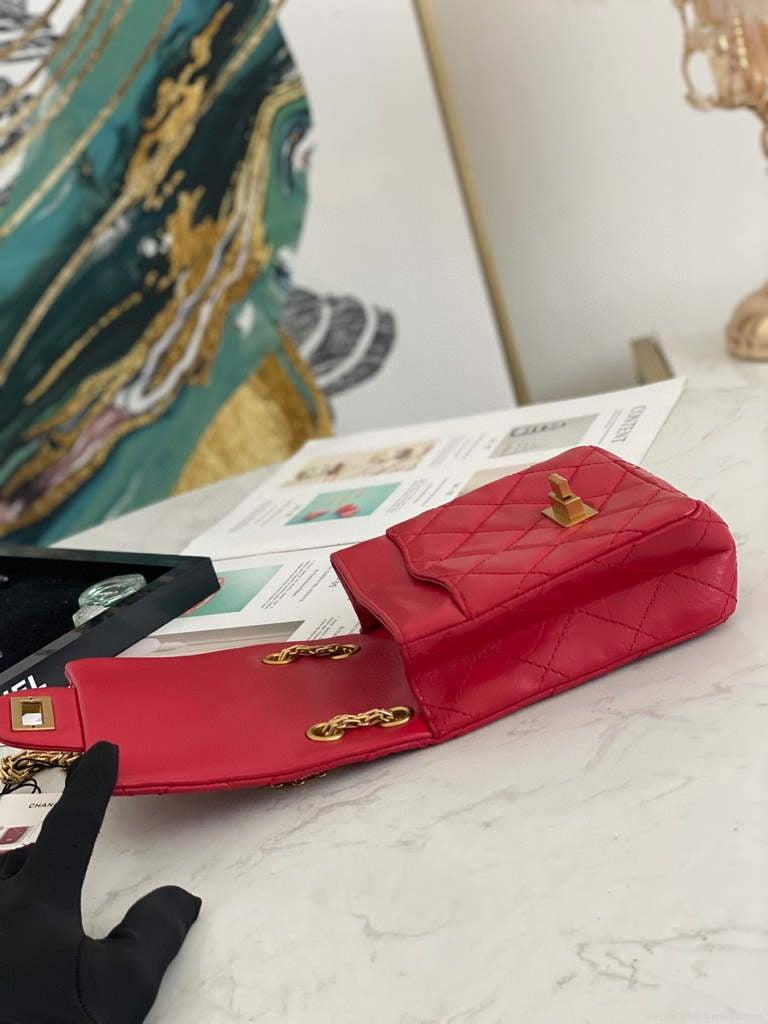 Chanel Flap Phone Shoulder bag Lampskin Red AS1326 Red